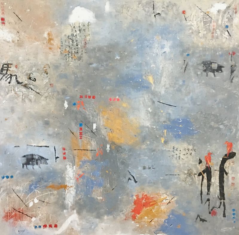 Words From the Cloud, 180 x 180 cm, mixed media on canvas, 2016